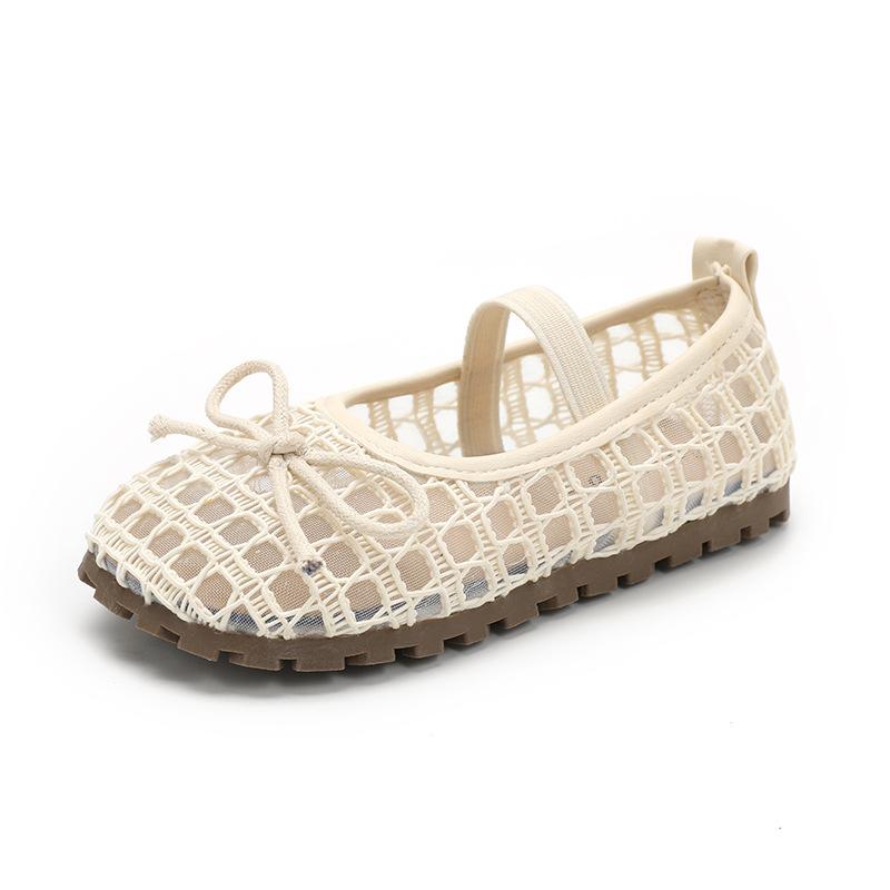 Girls Mesh Shoes with Simple Bows Kids Flat Shoes Soild Color Soft Sole 2025 Summer New Children Princess Shoes Non-slip Fashion