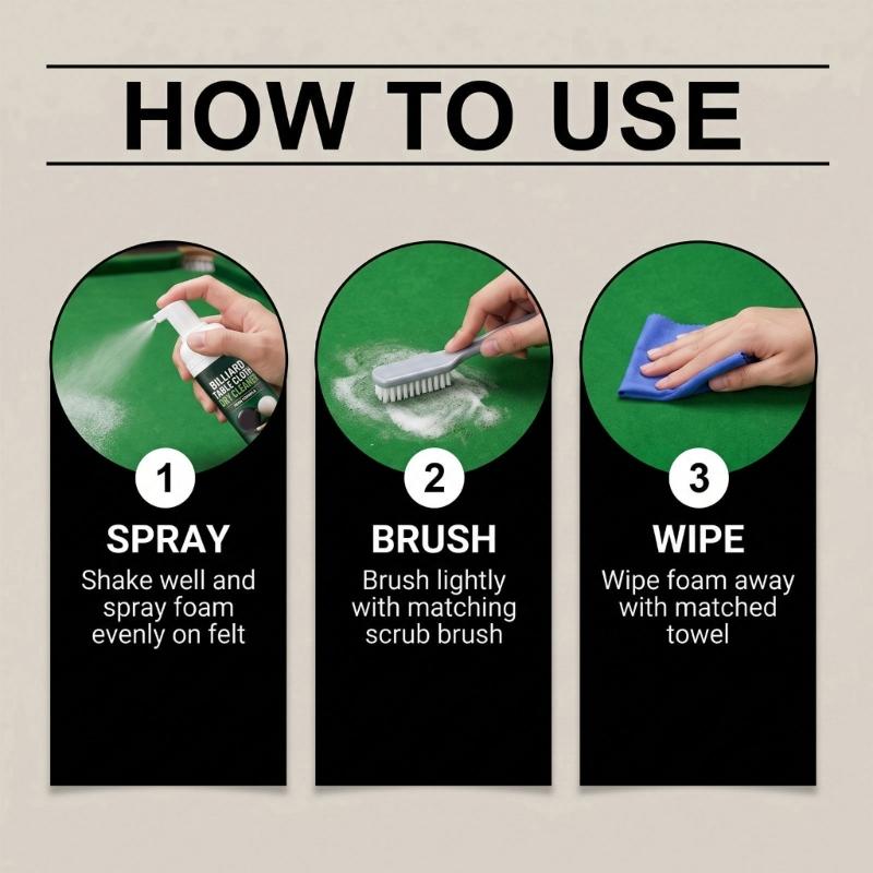 Cloth Cleaner Set for Billiard Table Cleaning, Pool Table Care with Brush and Towel for Regular Home Table Cleaning Use for Personal Cloth Care