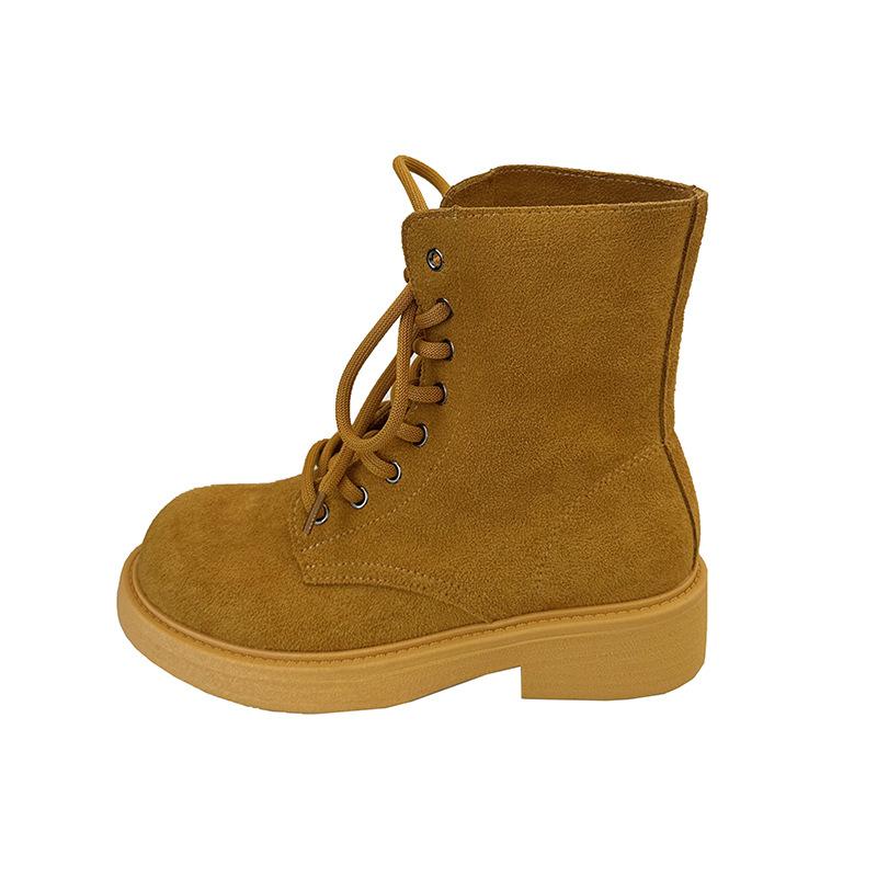 Retro Matte Lace-up Martin Boots Women's Autumn New Tooling Boots Thick-soled Handsome Locomotive Short Boots