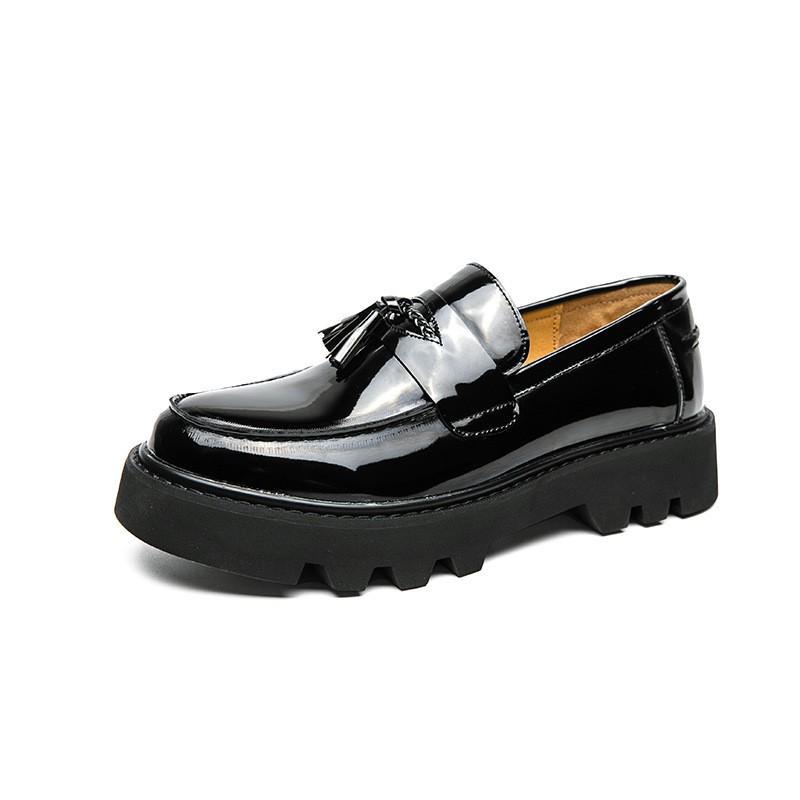 Men's Plus Size Tassel Loafers - 2024 Spring/Autumn, Thick Sole, Height-Enhancing, British Business Casual Platform Leather