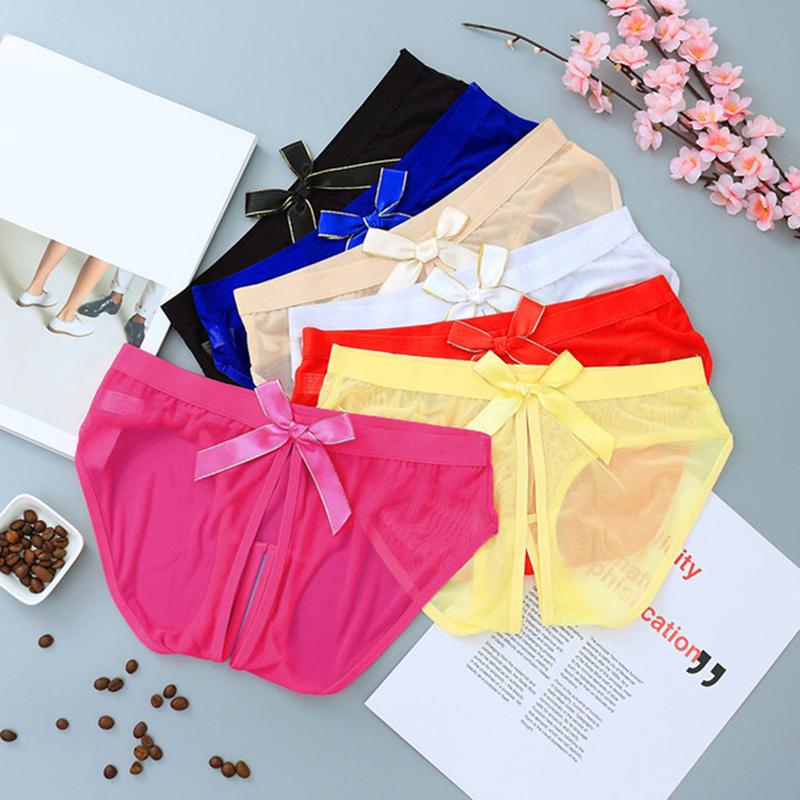Womens Sexy Fun Underwear Open Crotch Briefs Seamless Stretch Panties Female Low Waist Knickers Bow Hot Bikini Exotic Lingerie
