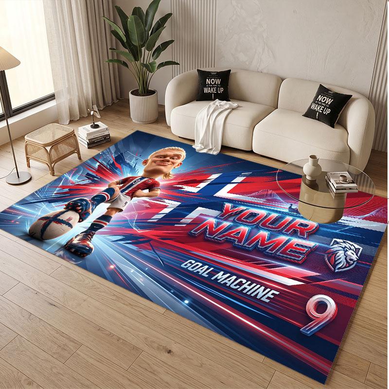 Custom Rug Erling Haaland Pattern Print Name Text Soft Non‑Slip Floor Carpet for Home Indoor Decoration
