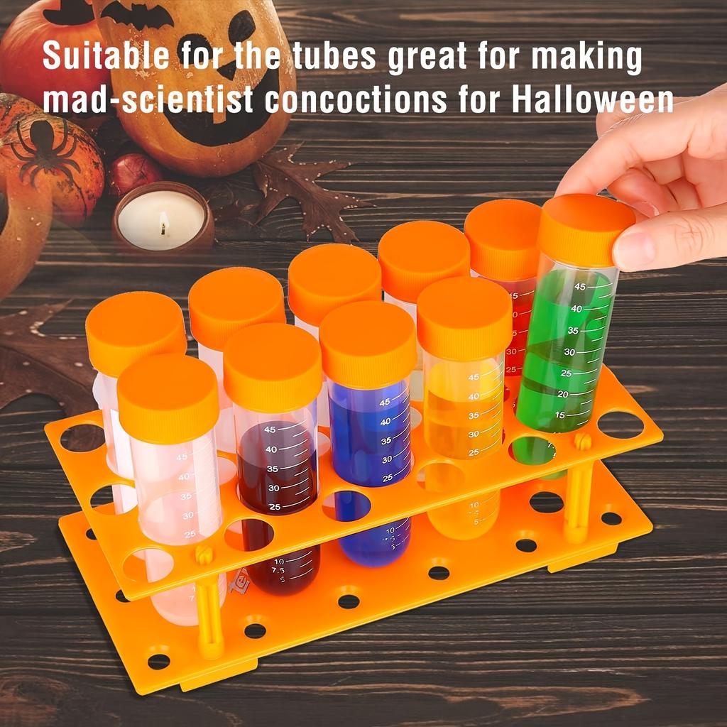 Plastic Test Tube Set with Stand - Uncharged Jumbo Scientific Tubes for Lab Experiments and Halloween Decorations