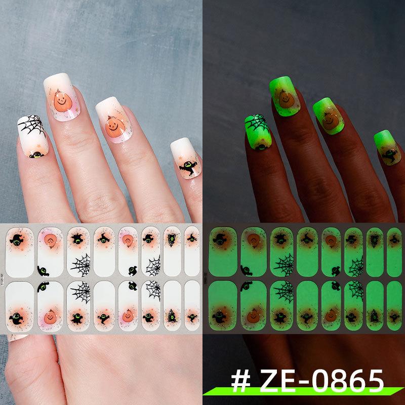 New Luminous Halloween Nail Art Sticker 16 Nail Oil Film Nail Sticker European and American Dark Nail Art Sticker