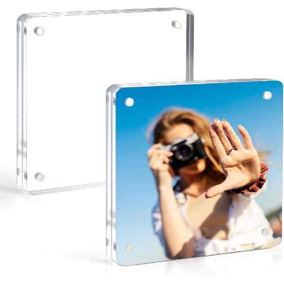 Vowcarol 3x3 Picture Frame, Clear Acrylic Frame, Strong Magnetic 3x3 Acrylic Picture Frames, Free Standing Desktop Display Frames