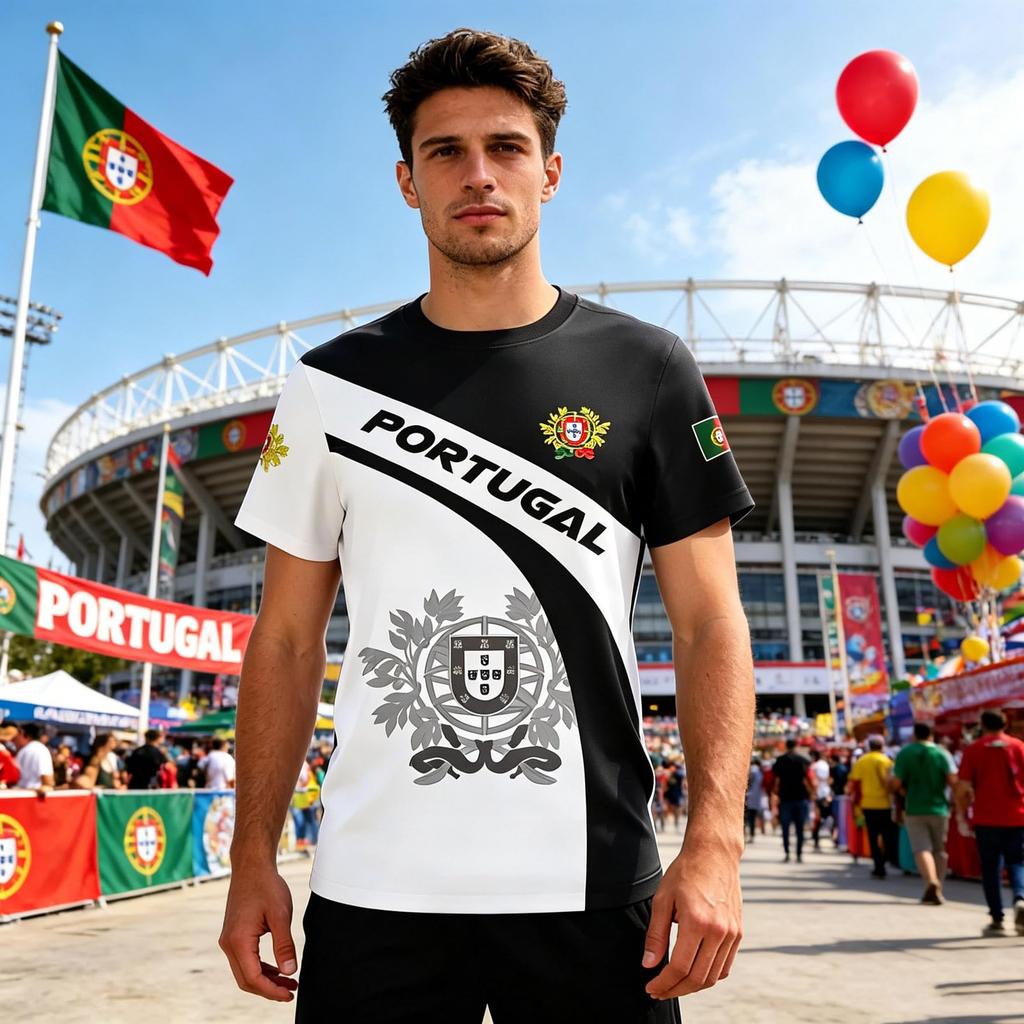 Men's Portugal Football Fan Short Sleeve T-Shirt Crew Neck Soccer Jersey World Cup Supporter Apparel Lightweight Breathable