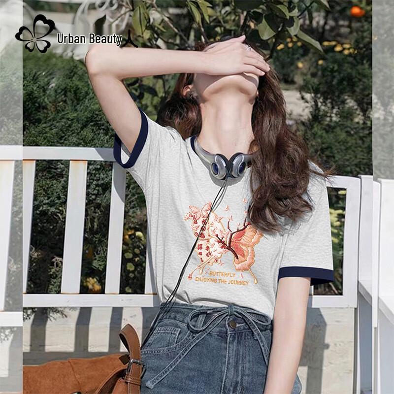 Women s Loose Fit Chinese Style Colorblock T-shirt XL