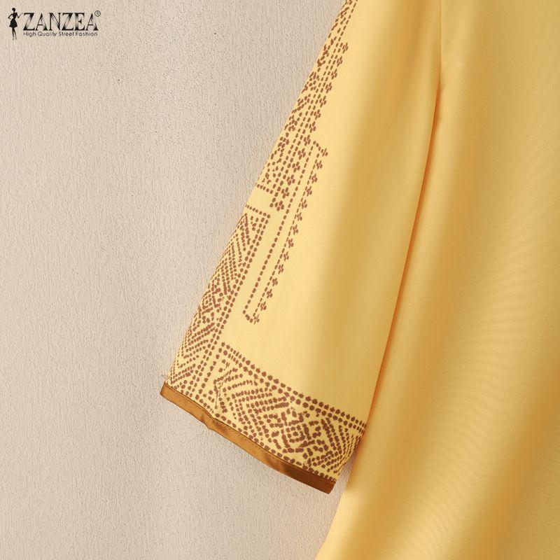 ZANZEA Women Casual V-Neck 3/4 Sleeve Loose Print Blouse