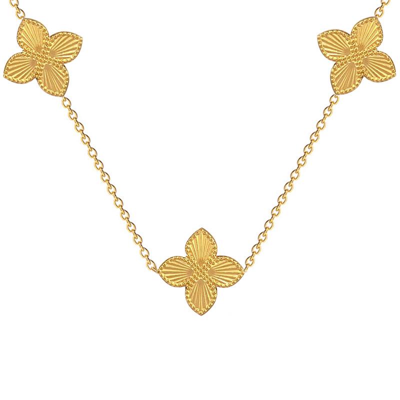 Laser Lucky Grass Temperament Personality Minimalist Wind Stove Real Gold Female Collarbone Necklace