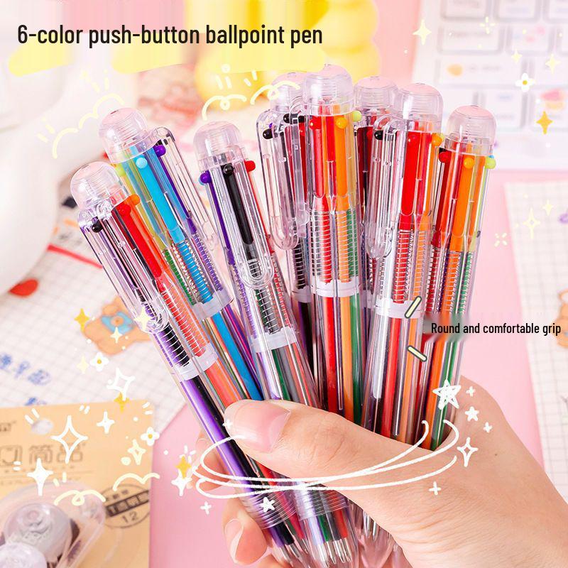 Japanese and Korean Multi-Color Push-Type Ballpoint Pen - Personality Colorful Red Pen