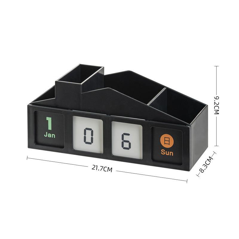 Multi Functional Creative Perpetual Calendar Pen Holder, Desktop Large Capacity Partitioned Ornament Pen Holder
