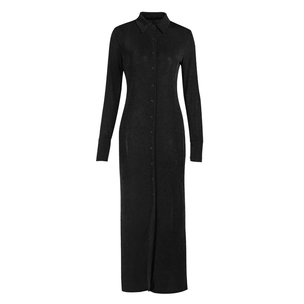 Temperament High Waist Knitted Long Sleeve Split Lapel Dress