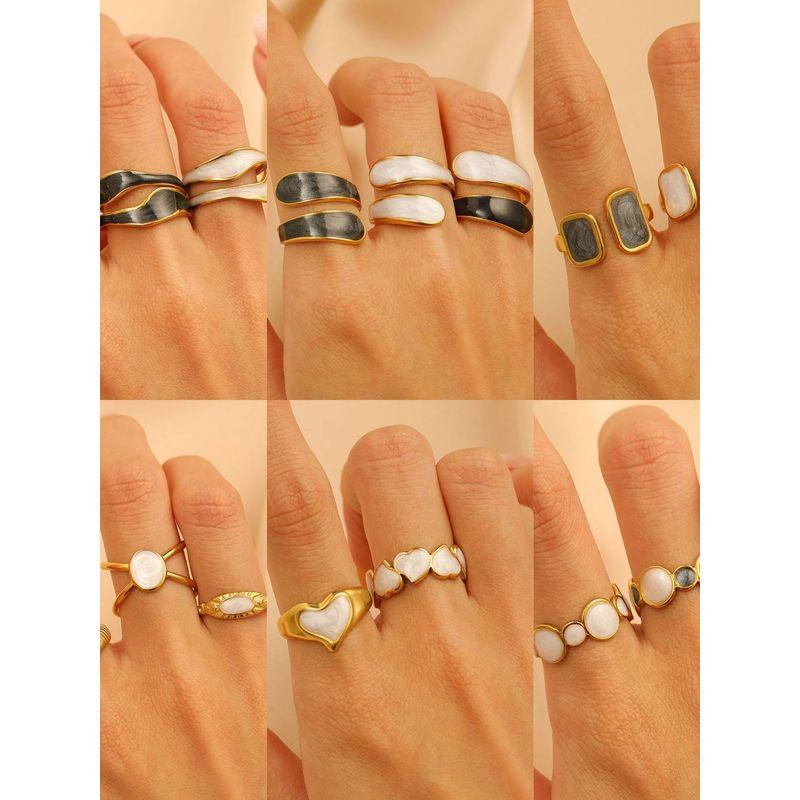 Bohemian Oil Drip Gradient Vintage Layered Titanium Steel Ring European and American Ins Style Geometric Open Stainless Steel Ring