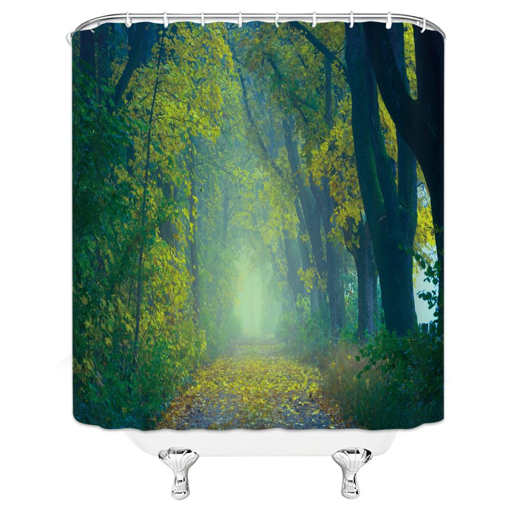 Natural Scenery Waterfall Shower Curtain Plant Lake River Landscape Bath Decor Bathroom Waterproof Polyester Cloth Curtain