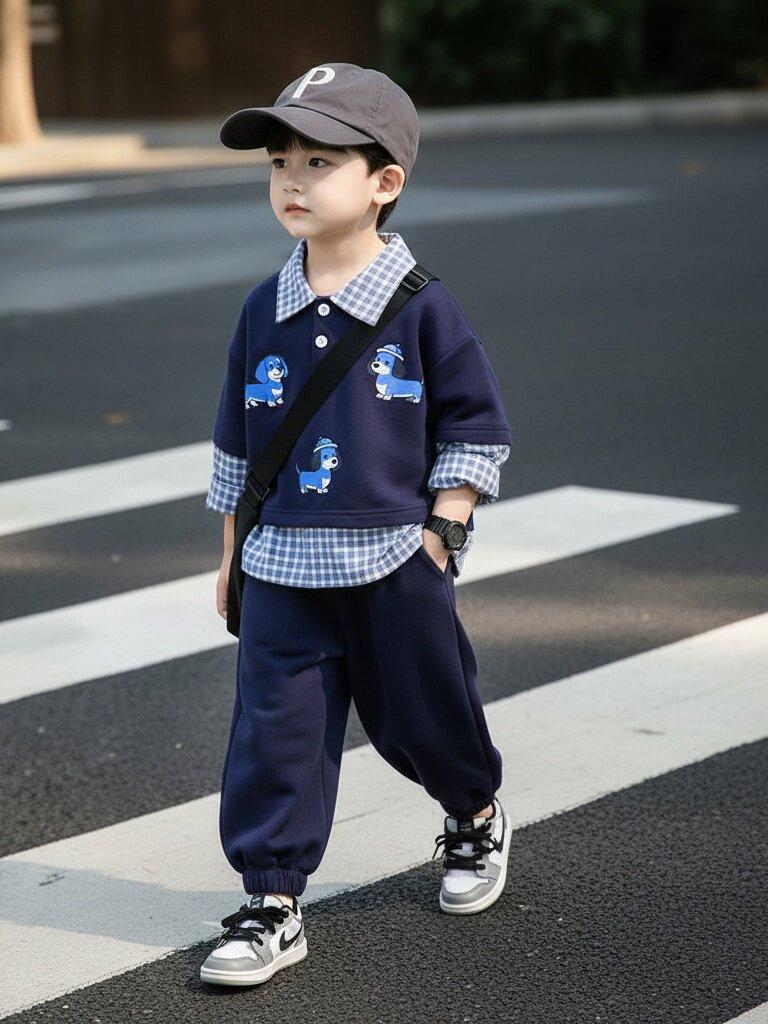 Kids' Korean-Style Two-Piece Hoodie Set: Baby Boys' Spring/Autumn Handsome Outfit 2026