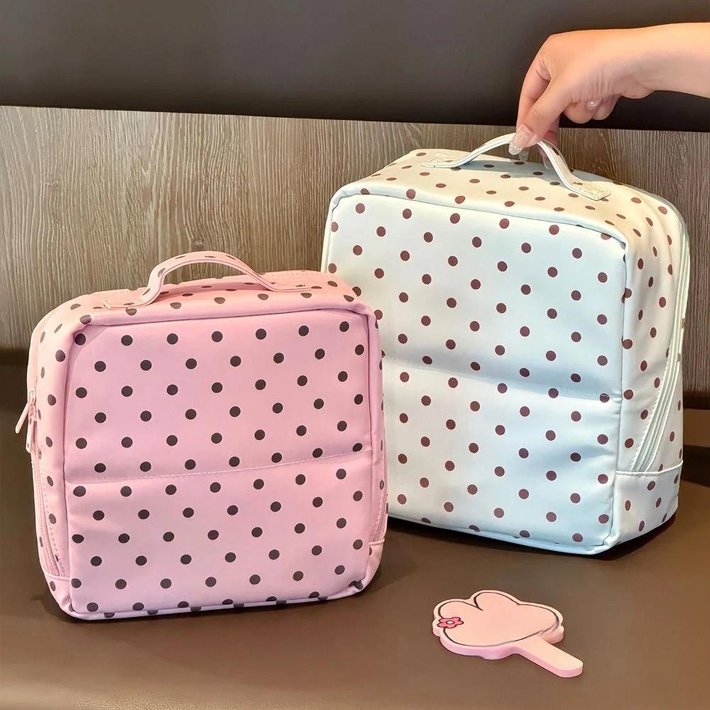 Waterproof Travel Storage Bag Multi-layer Handbag Polka Dot Stand-up Cosmetic Bag For Women