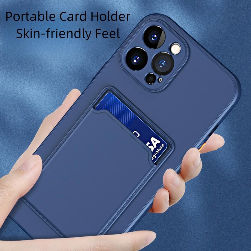 Měkký silikonový držák na karty pouzdro na telefon pro iPhone 16 15 14 13 12 Pro Max Mini Plus kontrastní barva tlačítka nárazuvzdorný zadní kryt