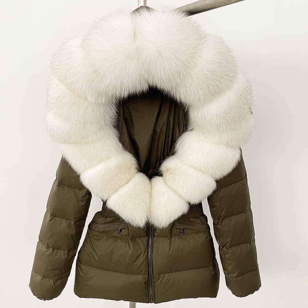 OFTBUY Winter Jacket Women's Real Raccoon Fox Fur White Duck Down Coat Thick Warm