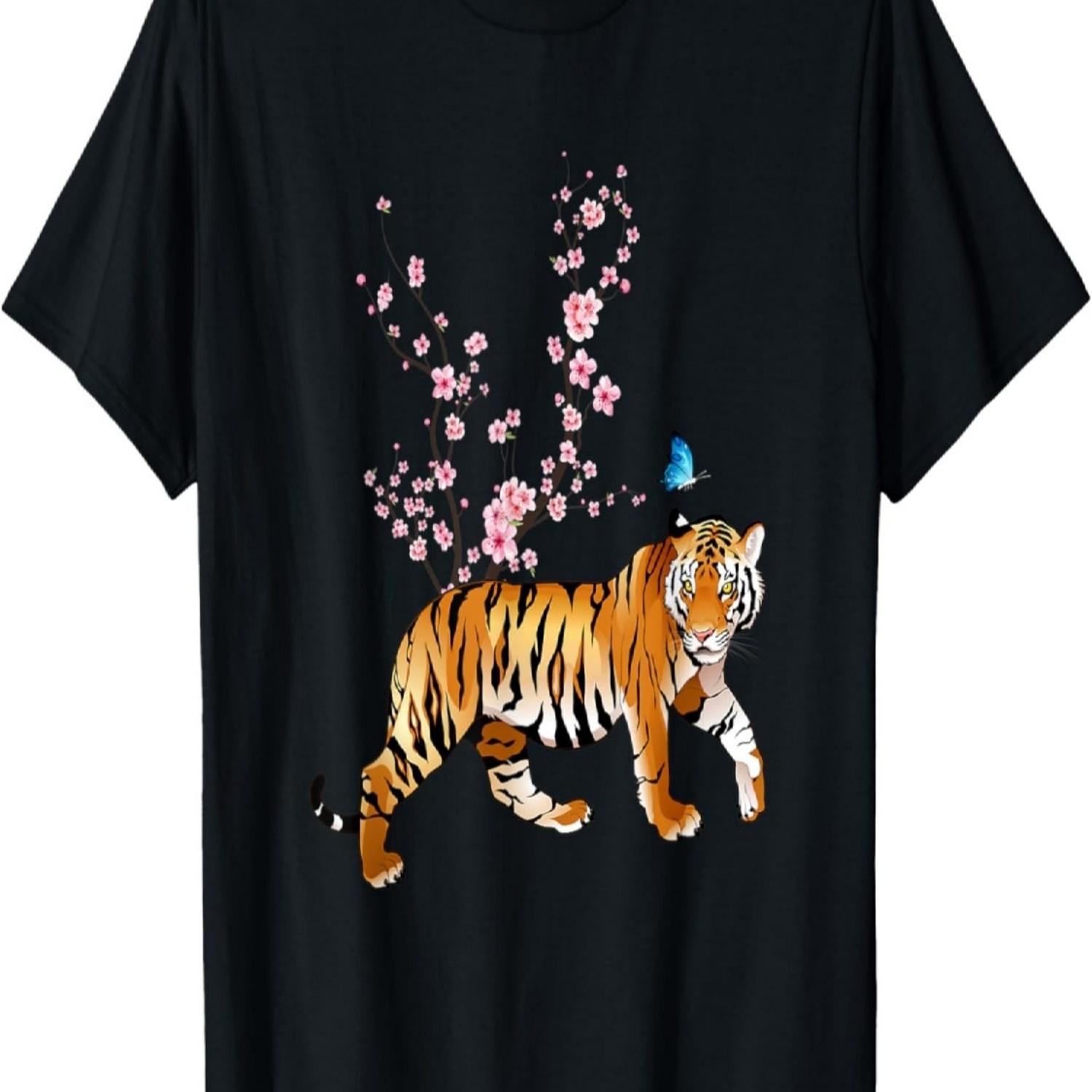 Japan Sakura Cherry Blossom Tiger  T-Shirt S