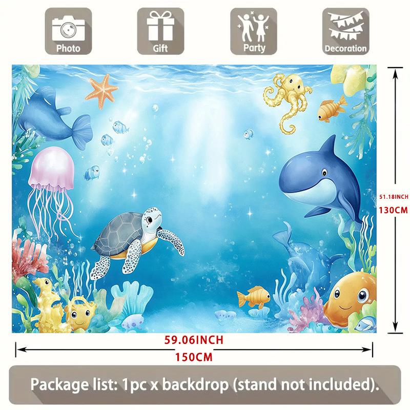 Bannière plate 2D pièce unique arrière-plan d'anniversaire sous-marin créatures marines distinctives coraux et thème sous-marin