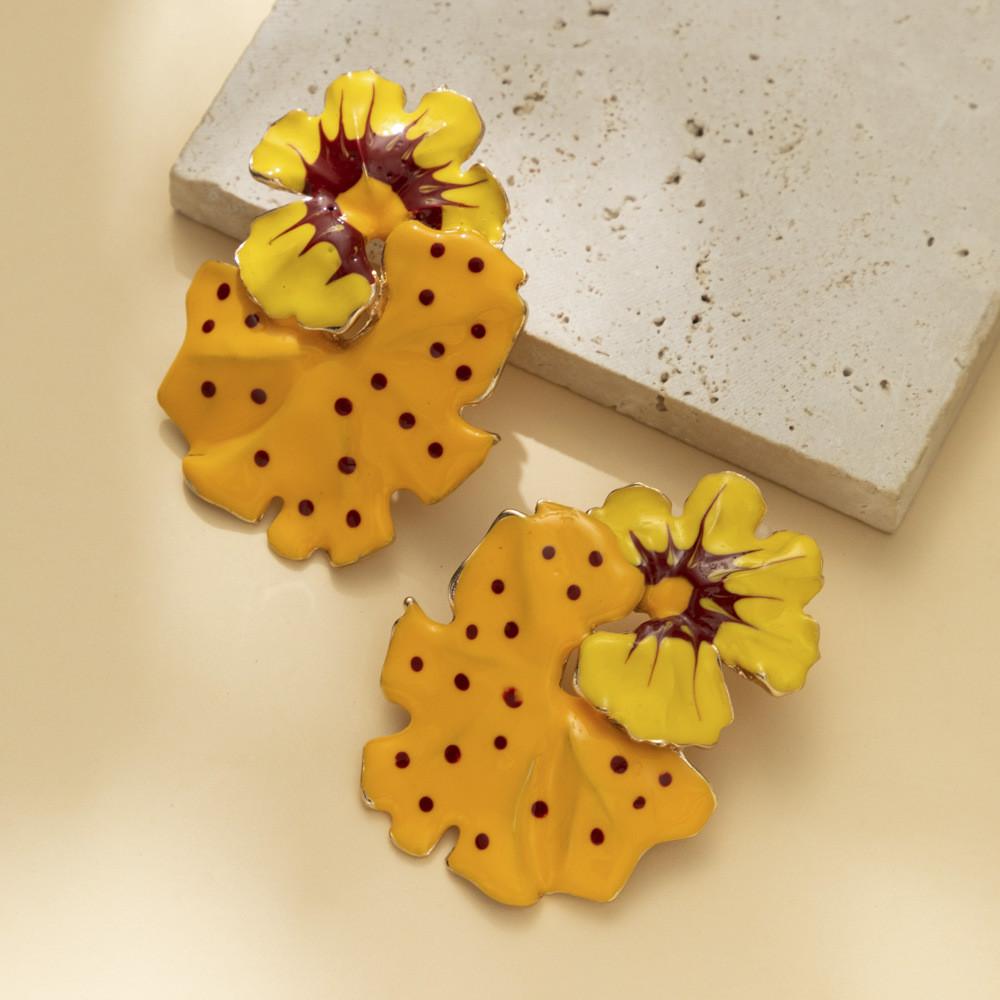 Chic European Style Enamel Drop Oil Floral And Leaf Earrings For Women