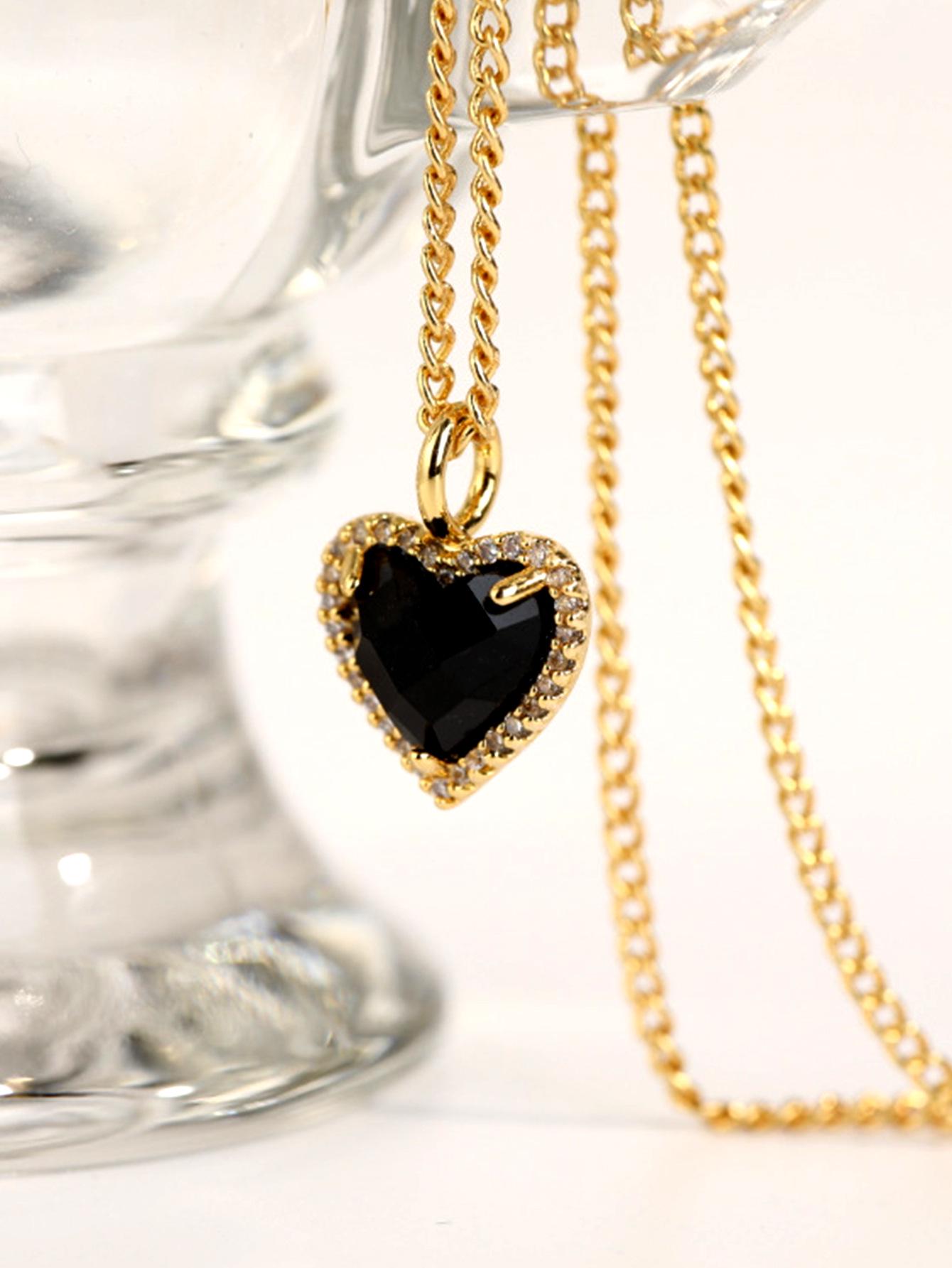 

Элегантное французское колье с подвеской в виде сердца из черного циркона - Женская ключичная цепочка, подарок на День святого Валентина