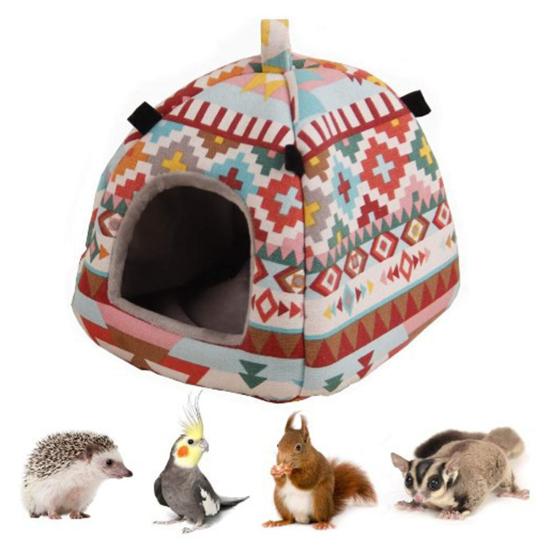 Squirrel Bed Colorful Pattern Keep Warmth Soft Texture Cute Pet Rat Squirrel Nest with Chain Small Animal Supplies