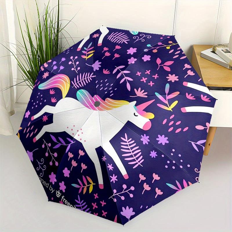 

1pc Unicorn Fantasy Floral Pattern Umbrella with Plastic Handle,Suitable for All Seasons Home Travel Outdoor UmbrellaB1911