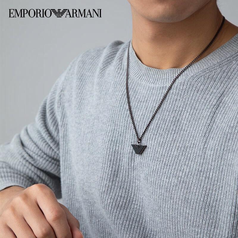 Emporio Armani Bronze Cuban Chain Black Eagle Pendant Men's Stainless Steel Necklace Men's Black F basic packaging-brand original box