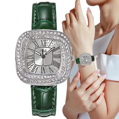 Einfache quadratische Strass Quarz Uhr Lässig Leder Damenuhr Armbanduhr