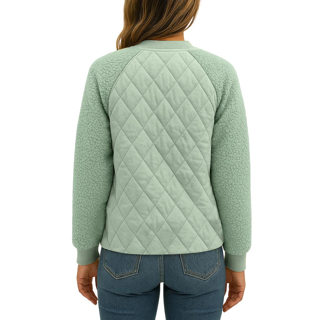 Women's Solid Color Long Sleeved Plaid Thickened BBaseball Jacket Jacket