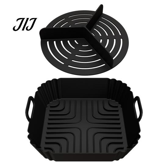 Food Grade Silicone Mold 2PCS Air Fryer Baking Pan with Handles, Square And Rectangular Nonstick Grilling Tray Oven Set, Liner for Roasting