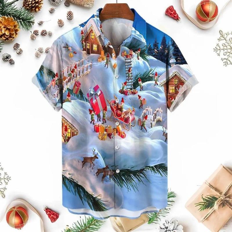 2026 Santa Claus Men's All-Season Casual Short-Sleeve Snowman Shirt