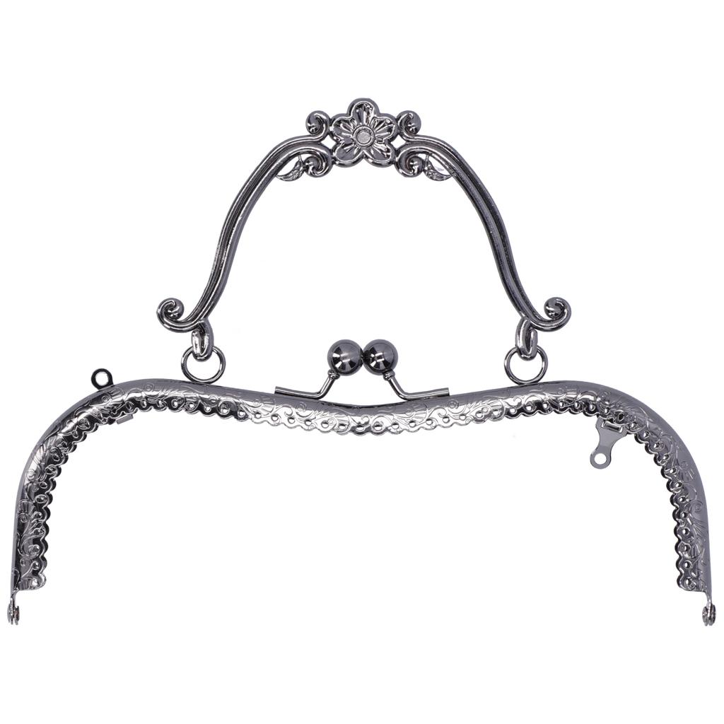 Metal Purse Frame Kiss Clasp Lock Retro Embossed Handle Hardware Accessories 20.5cmGun Gray