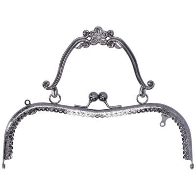 Metal Purse Frame Kiss Clasp Lock Retro Embossed Handle Hardware Accessories 20.5cmGun Gray