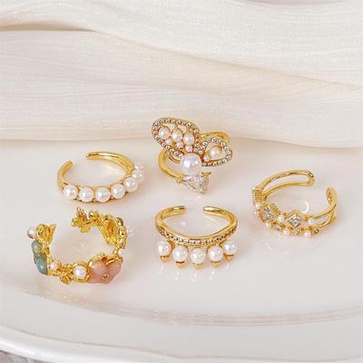 Recommended French Gold Diamond-Set Open Ring Niche Design Elegant Fashion Light Luxury Ring Women