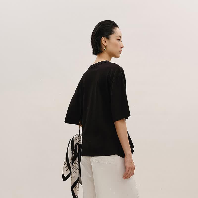 Less Loose Fit Cotton Mid-Sleeve T-Shirt