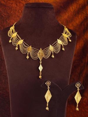 Gold-Plated Handcrafted-Golden Beaded Necklace Set with Earrings For Women