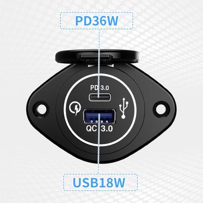 12V Quick Charge 3.0 Dual USB C Charger Power Socket Adapter Fast Charging Panel Wall Mount Outlet for Motorbike Car Boat Camper