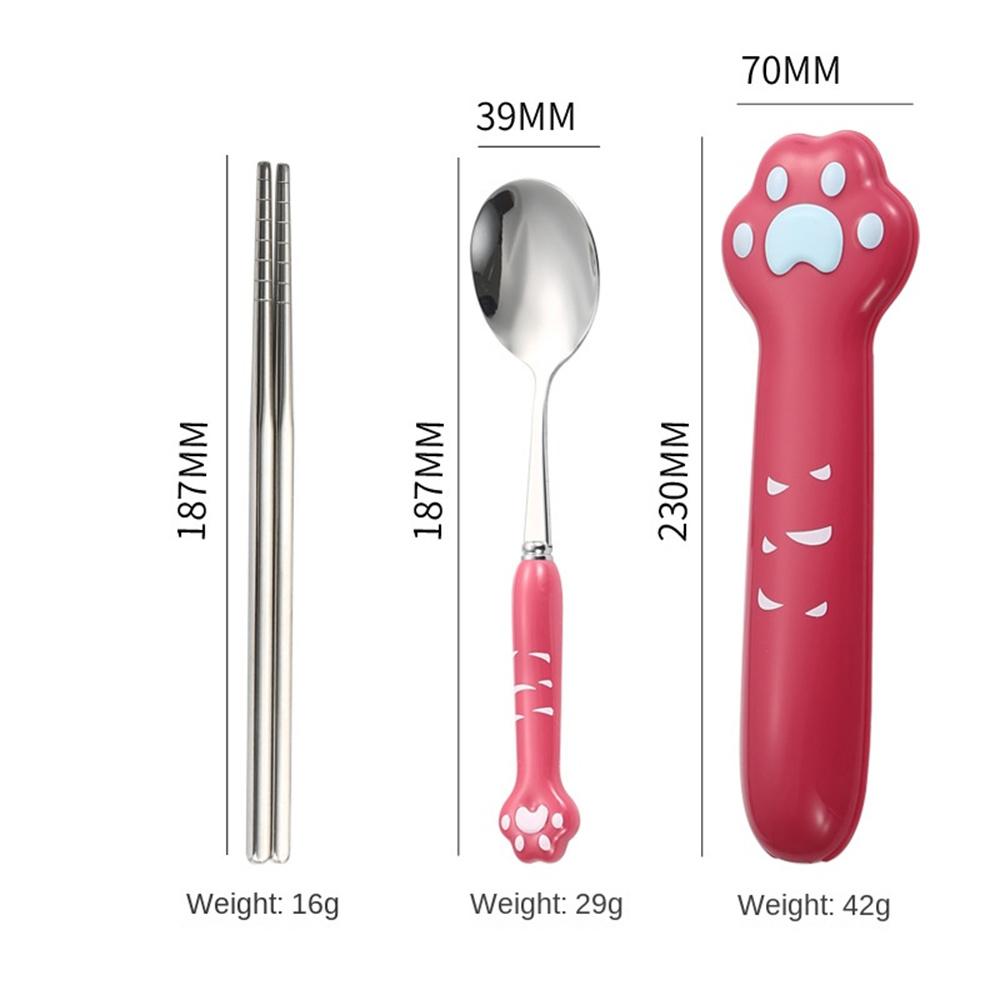 Stainless Steel Spoon Fork Set Cute Cat Claw Storage Box Portable Cutlery Set for Students Children School