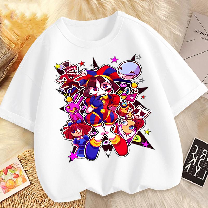 Children Short Sleeve T Shirts The Amazing Digital Circus Anime Cartoon Print Cotton Top Boys Girls Summer Casual Crew Neck Tees