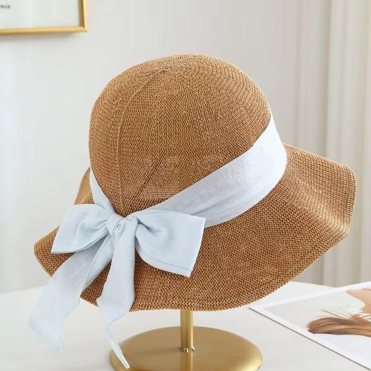 Knitted Fisherman Hat with Ribbon Bow, Bucket Hat Spring, Summer, Autumn, Windproof, Adult Women's Hat