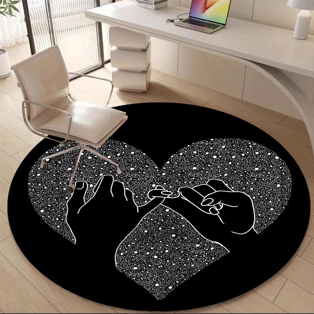 1PC Heart Hands Office Round Area Rug, Mat Suitable ForOffice, Under Office Chairs Bedroom Living Room Home Decor, Room Deco