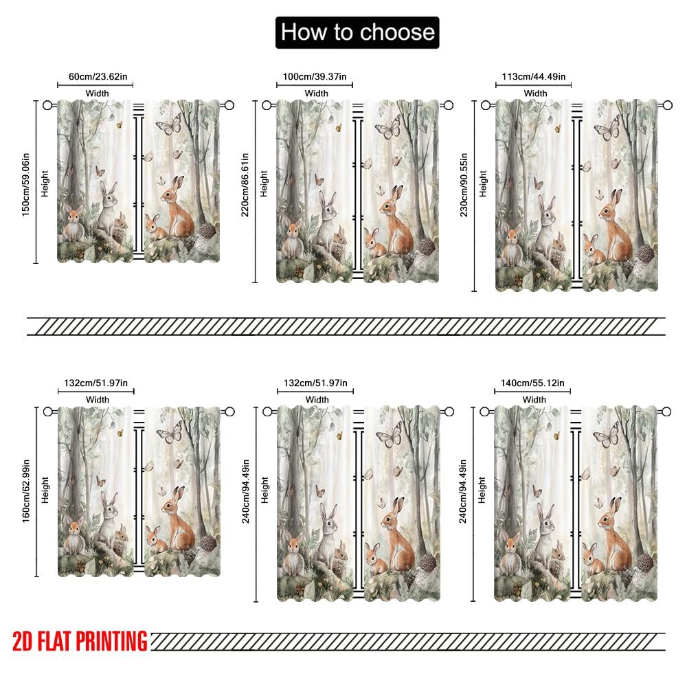 2 Stück, 2D-Flachdruck Moderne Vorhänge Waldversammlung Polyester (ohne Stange) Heimdeko für Schlafzimmer, Wohnzimmer,