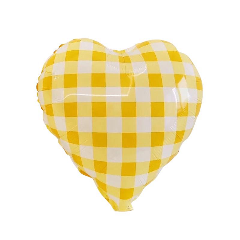 18-Inch Heart-Shaped Plaid Balloons - Pink, Blue, White Aluminum Foil Party Decor