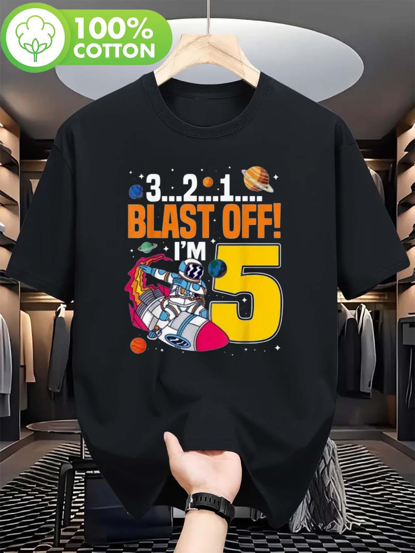 

Space-Themed Graphic T-shirt - 3...2...1...BLAST OFF I M 5 Print with Planets & Astronaut XL