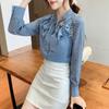 Women Blouses Shirts 2025 Spring Long Sleeve Women Blouse Shirt Bow Collar Chiffon Blouse Shirt Women Tops J657
