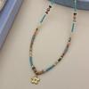 Qingchuan Stone Beaded Flower Necklace: French Retro Collarbone Chain with Light Luxury Style