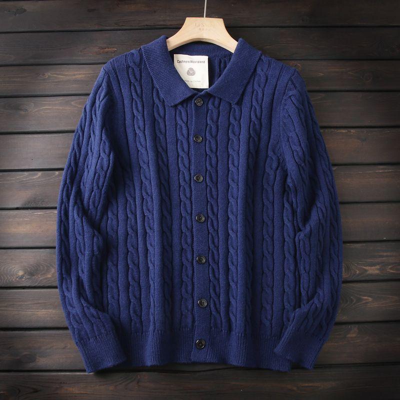 Classic Old Money Style Soft Fleece/Cotton Foreign Trade Tail Goods Men's Autumn and Winter Knit Cardigan Lapel Sweater Outerwear