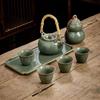 Light Green Beam Handle Ceramic Kung Fu Tea Set with Tray